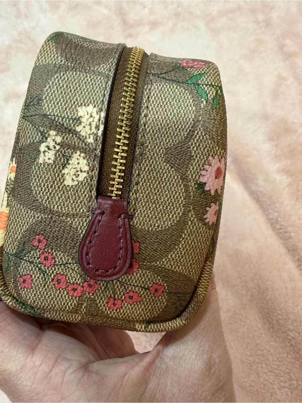 COACH Brown Signature Wildflower Boxy Floral Makeup Cosmetic Pouch